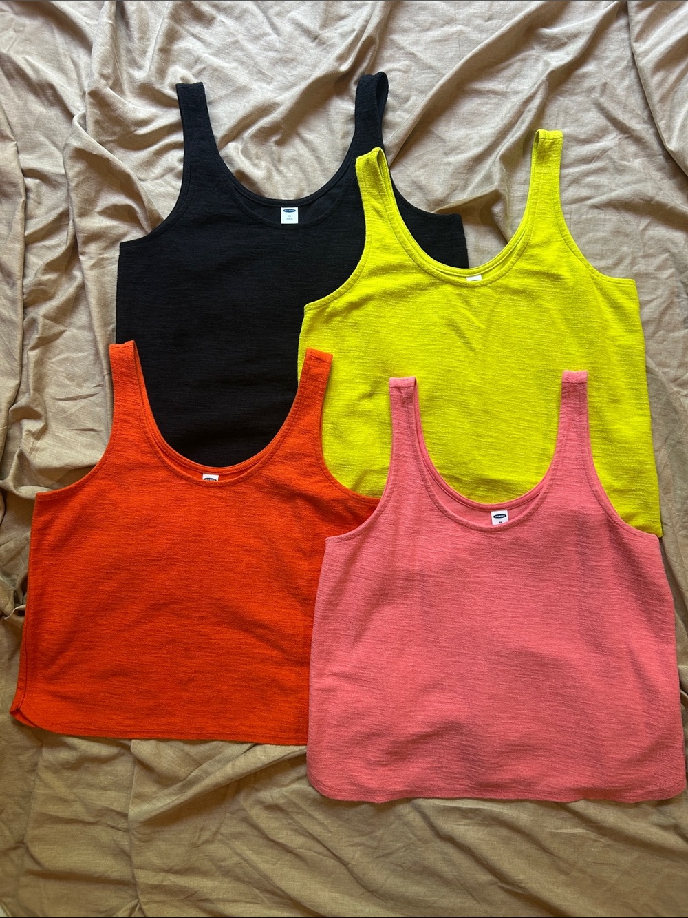 Old Navy Scoop Tank 4 Pack — Black, Yellow, Orange, Pink -